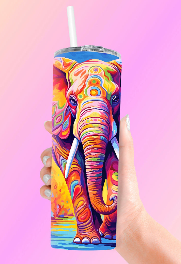 Elephant tumbler, colorful, boho