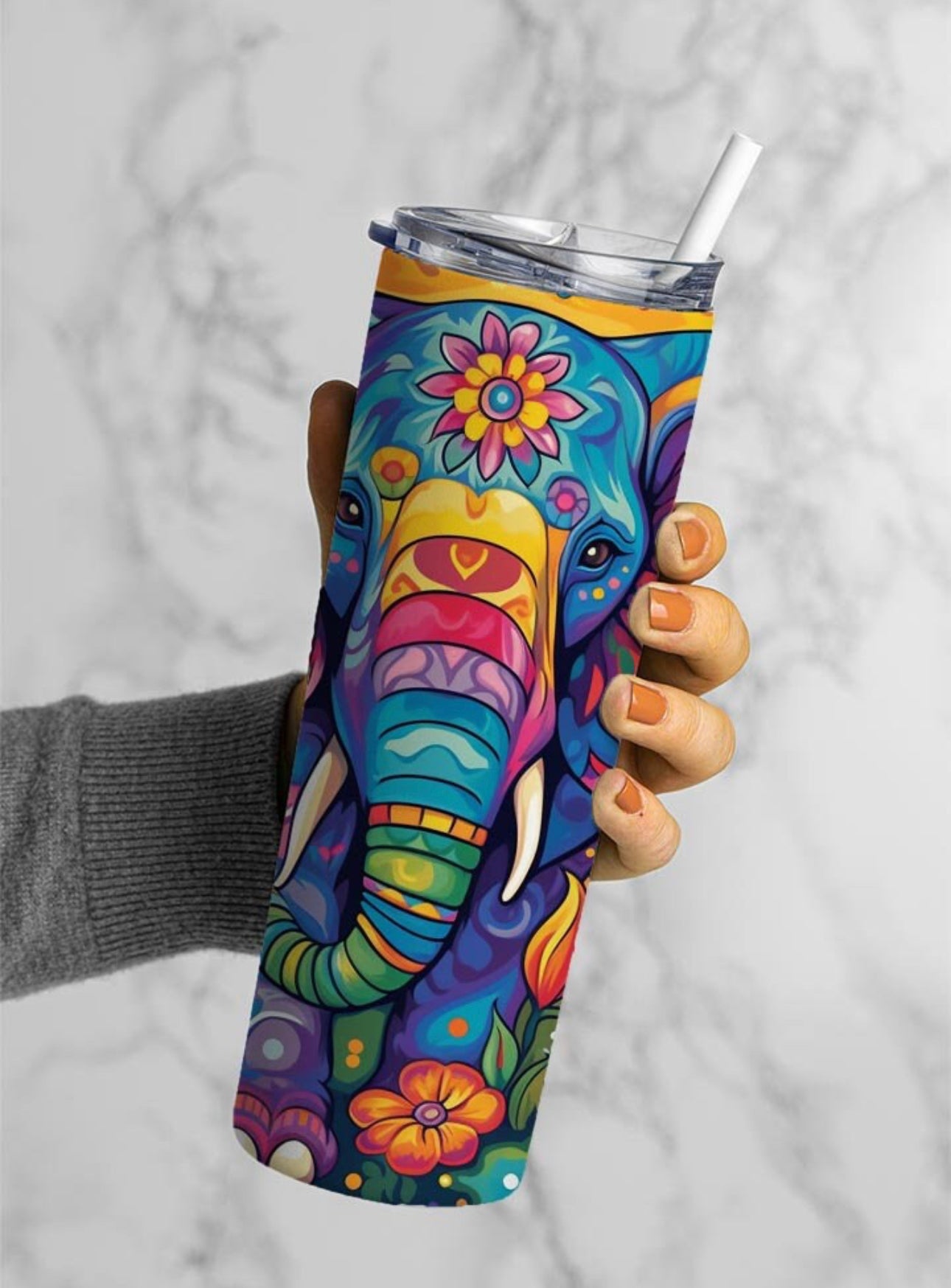 Elephant boho, colorful tumbler