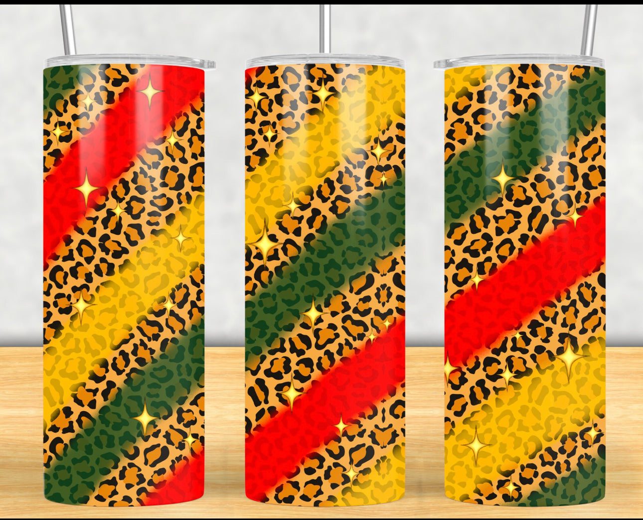 African ethnic tumbler with leopard/cheetah print