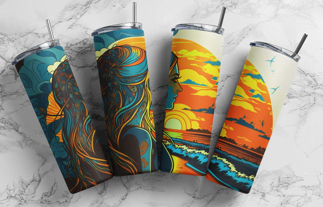 Boho hippie sunrise girl tumbler