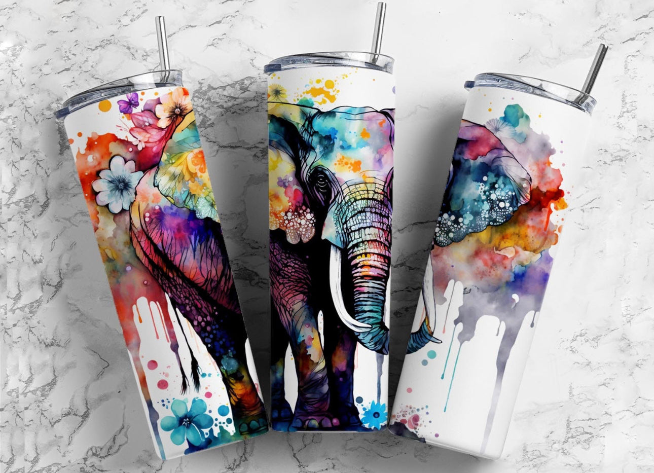 Watercolor elephant insulated tumbler