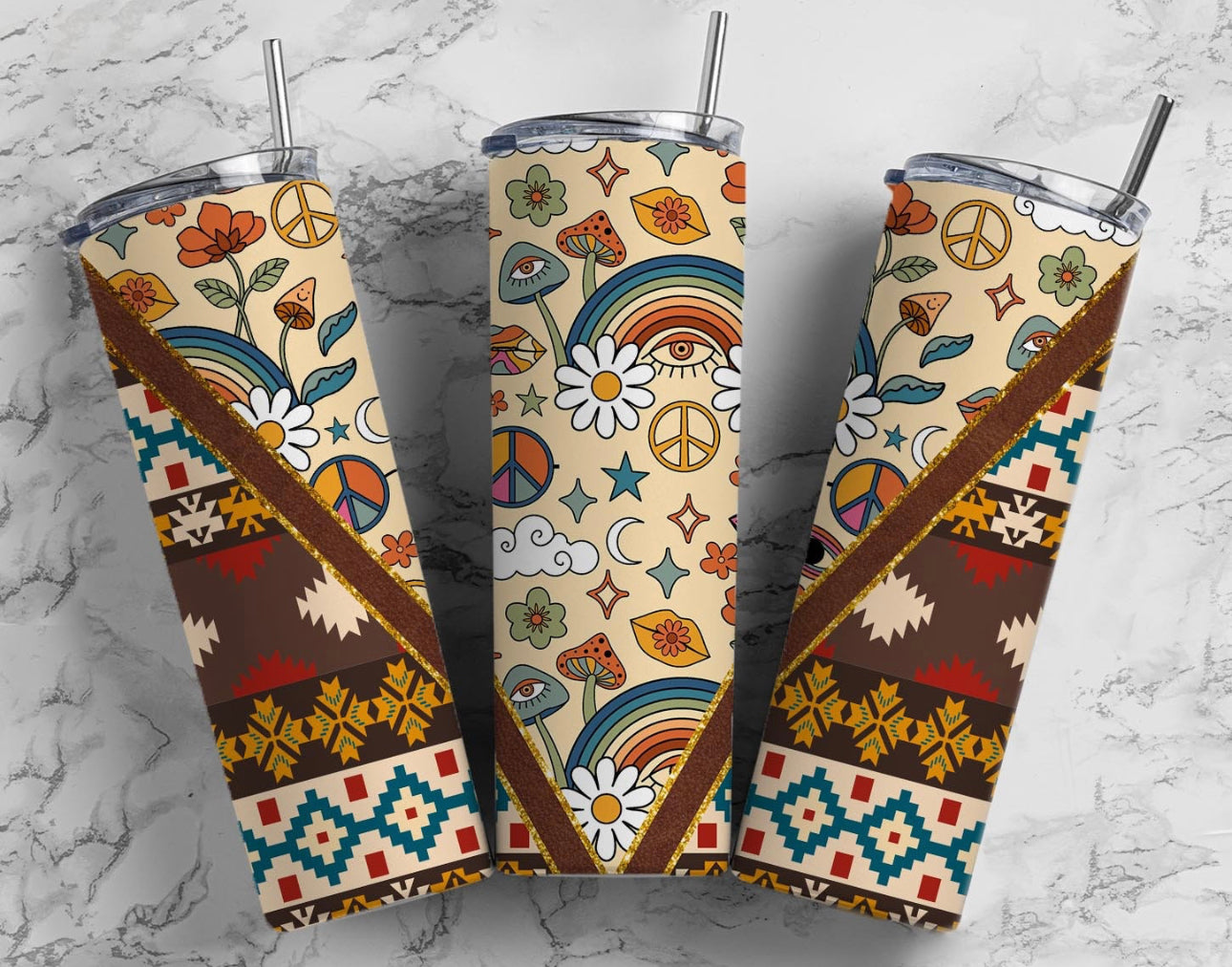 hippie, mushroom, boho tumbler. 20oz insulated tumbler