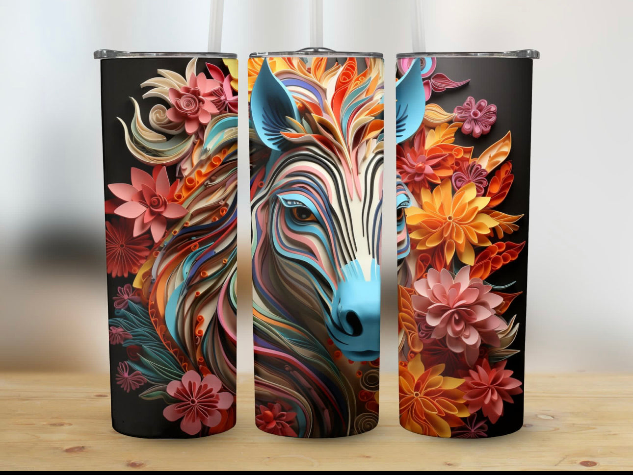 Zebra tumbler with flowers 20oz insulated tumbler