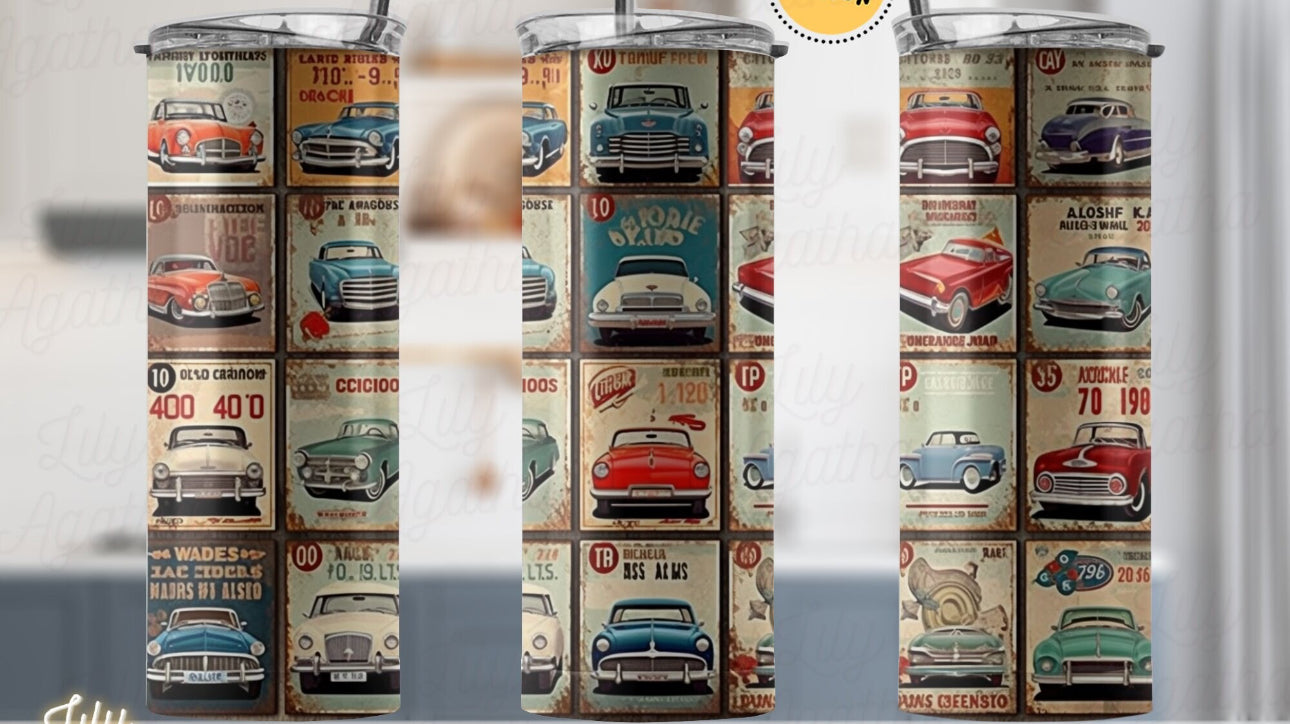 Retro vintage car tumbler or water bottle