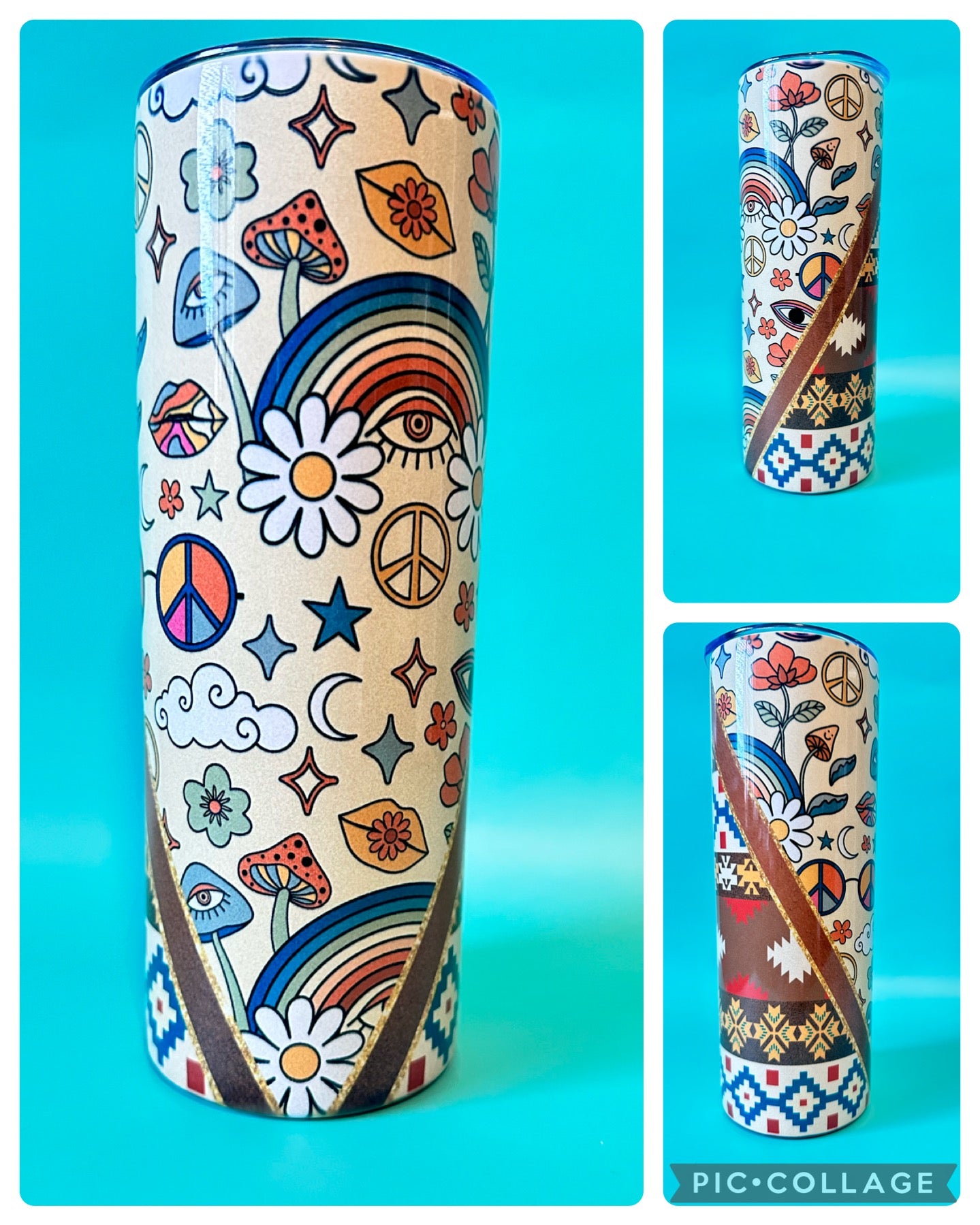 hippie, mushroom, boho tumbler. 20oz insulated tumbler