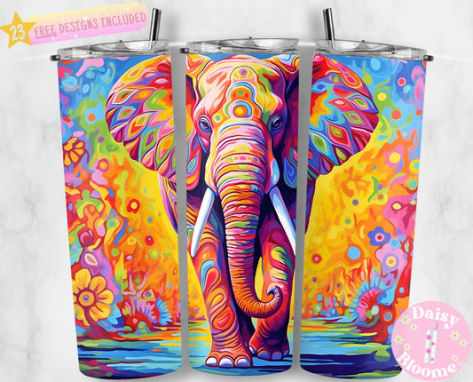 Elephant tumbler, colorful, boho