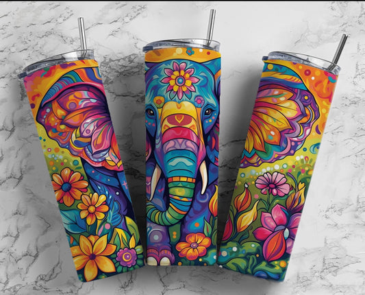 Elephant boho, colorful tumbler
