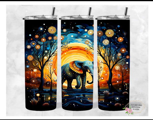 Elephant tumbler, boho and floral