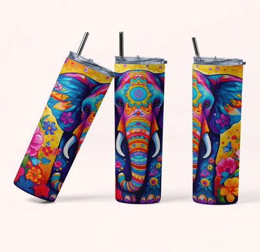 Elephant tumbler, colorful boho style