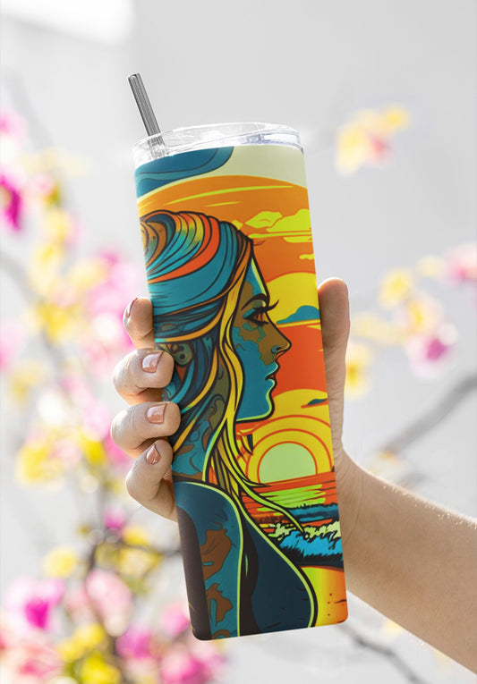 Boho hippie sunrise girl tumbler