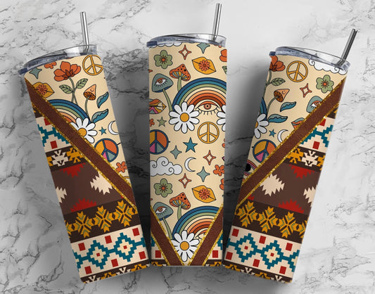 hippie, mushroom, boho tumbler. 20oz insulated tumbler