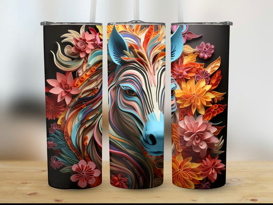 Zebra tumbler with flowers 20oz insulated tumbler